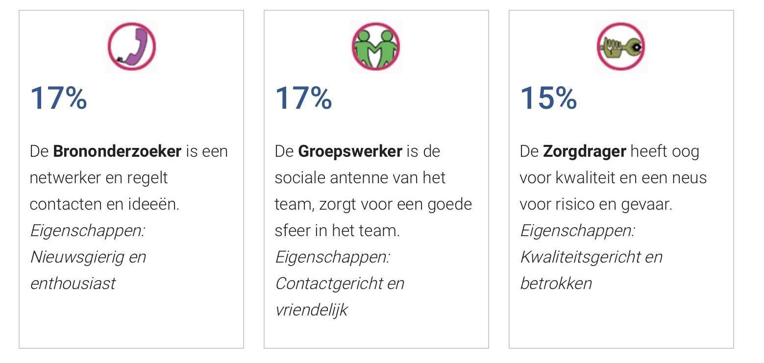 Uitslag Belbins teamrollen test (Teamrollen van Belbin, z.d.)